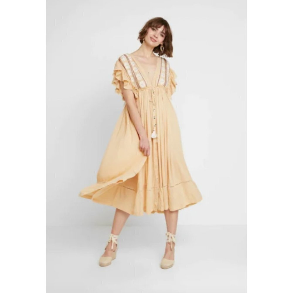 Free People Garbanzo Bean Bali Will Wait For You Casual Boho‎ Maxi Dress Sz XS